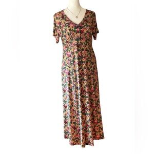 Vintage Avocado Floral Button Front Midi Dress Rayon Size 9/10